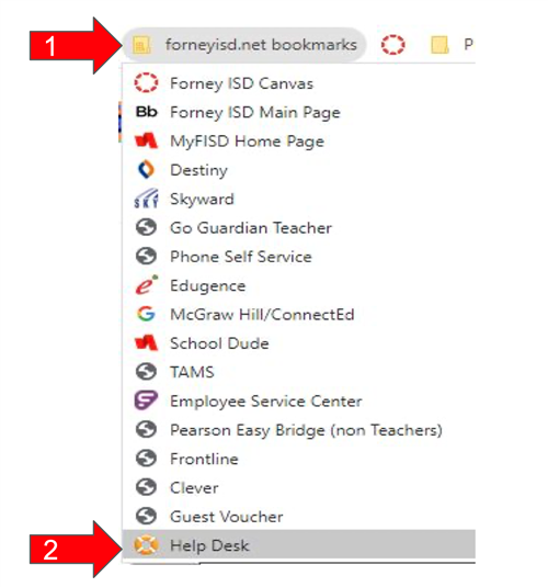 A screenshot of the FISD Bookmarks tab is shown. 